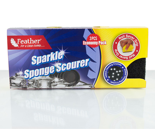 feather, sparkle scouring pad with 3 pieces